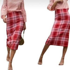 NEW Zara Red/Pink Check Pencil Skirt